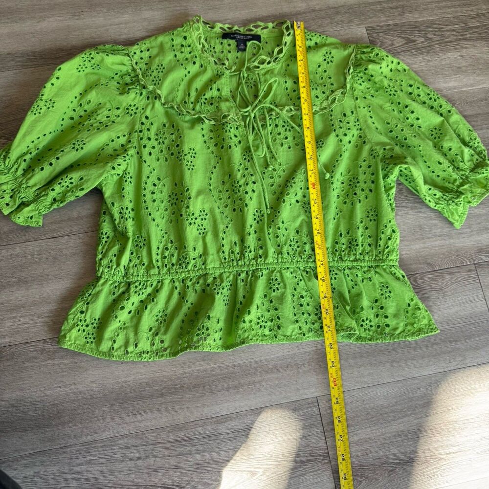 Marc New York 100% Cotton Sz XL Eyelet Boho Fairycore Romantic Blouse Lime Green - Picture 11 of 16